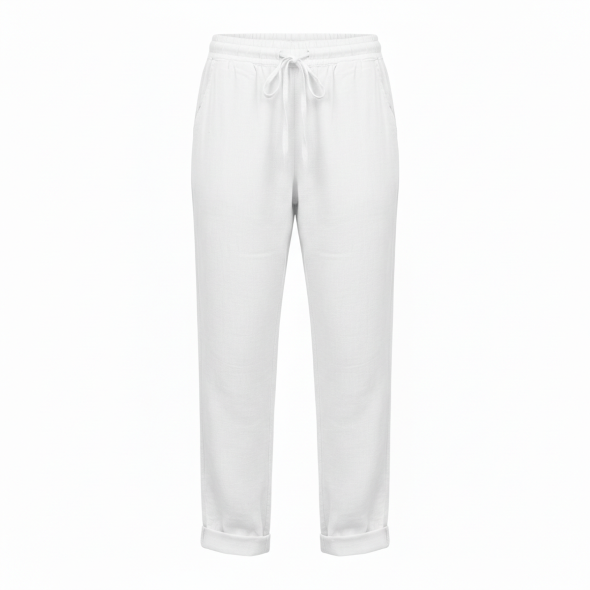 Pantalon Femme en Mélange de Coton avec Taille Élastique et Coupe Crayon Ajustée
