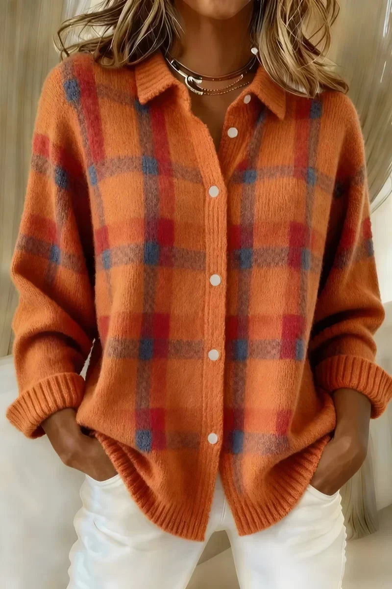 Mélisande | Cardigan à carreaux orange