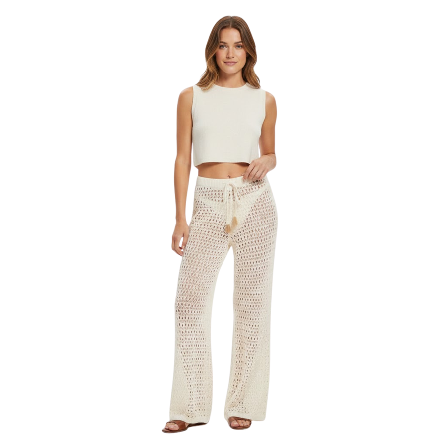 Pantalon de Plage en Maille Crochetée pour Femmes avec Taille Élastique