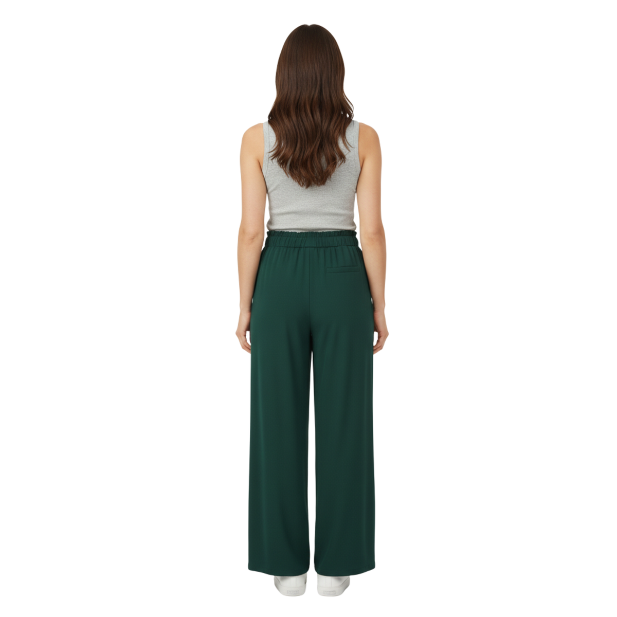 Pantalon Décontracté à Jambes Larges pour Femme avec Taille Élastique et Ceinture Décorative