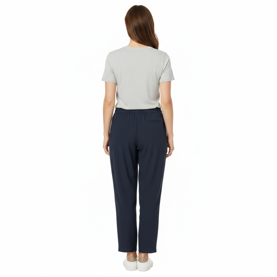 Pantalon pour femmes taille haute, longueur cheville, jambes larges, en mélange de lin avec taille élastique