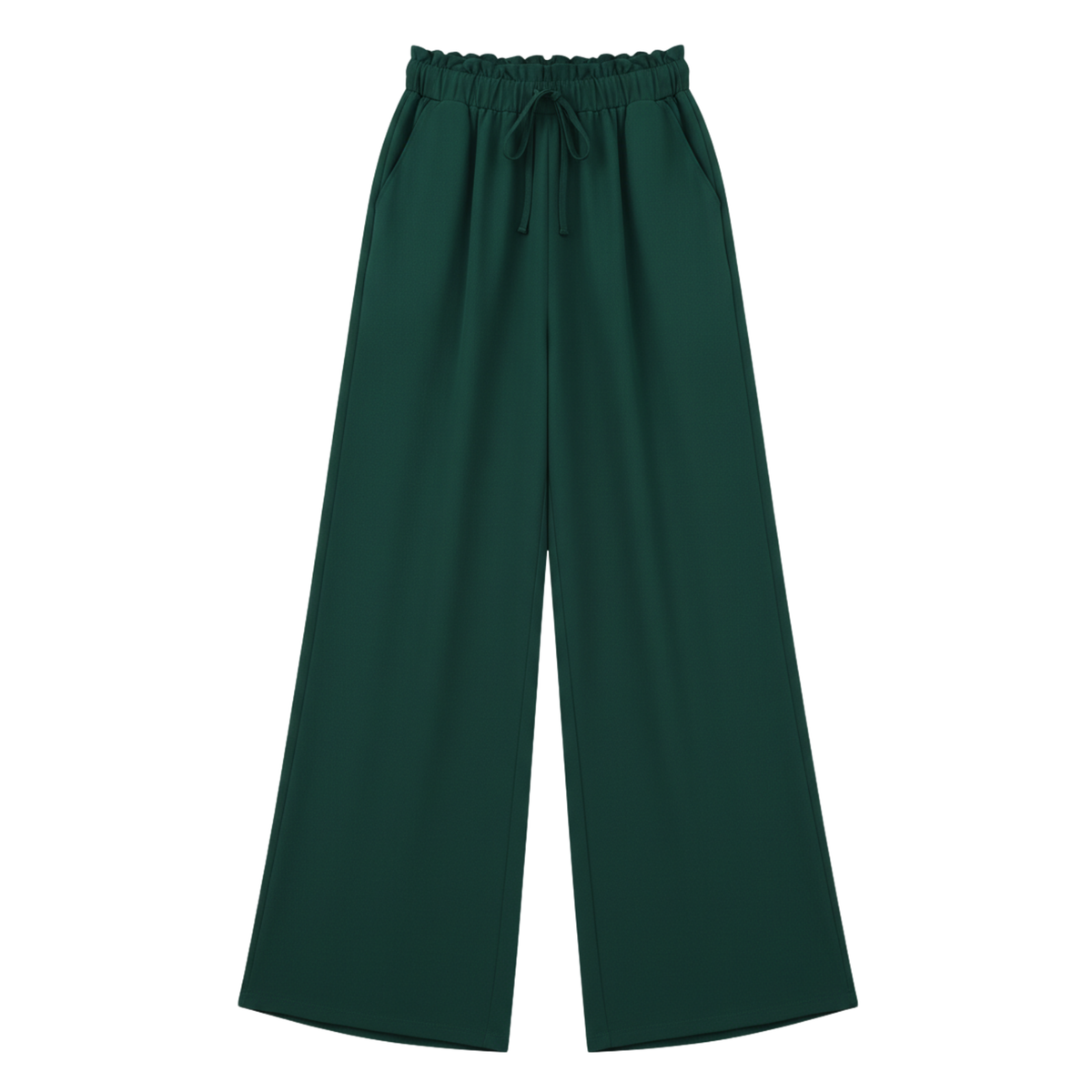 Pantalon Décontracté à Jambes Larges pour Femme avec Taille Élastique et Ceinture Décorative