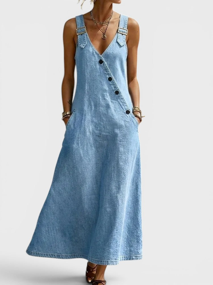 Vera | Longue Robe en Denim à Boutons