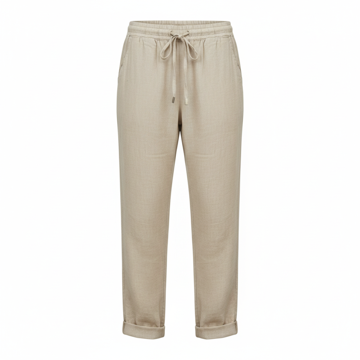 Pantalon Femme en Mélange de Coton avec Taille Élastique et Coupe Crayon Ajustée