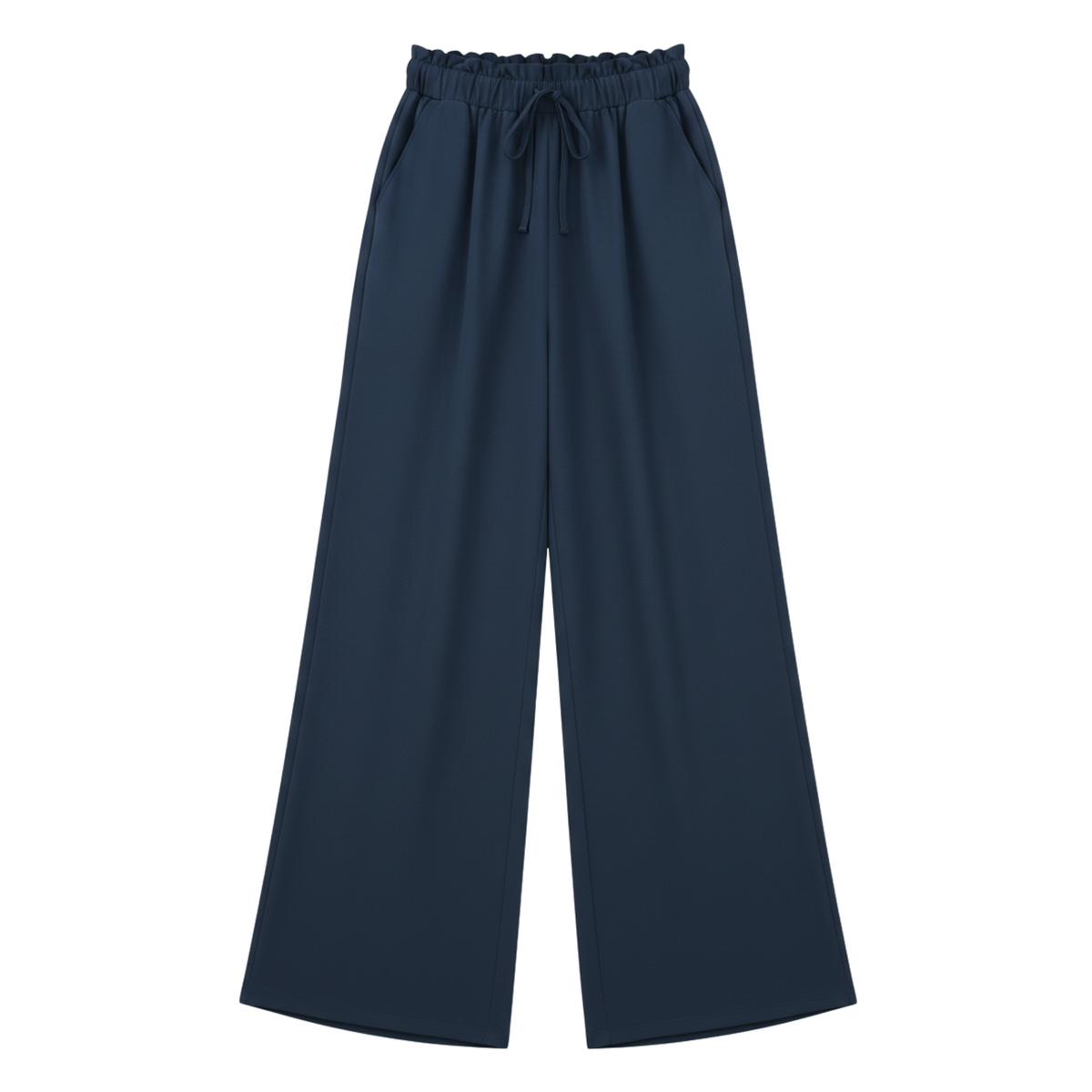 Pantalon Décontracté à Jambes Larges pour Femme avec Taille Élastique et Ceinture Décorative