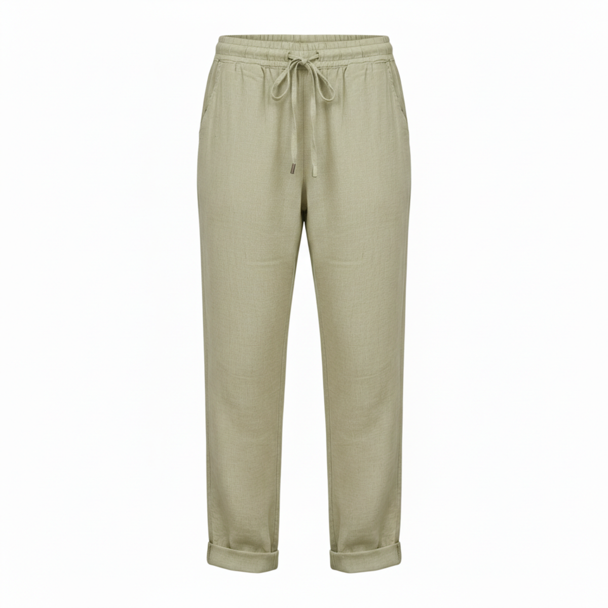 Pantalon Femme en Mélange de Coton avec Taille Élastique et Coupe Crayon Ajustée