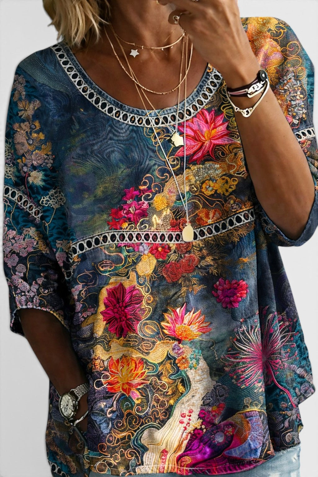 Nicole | Blouse en Denim Floral Vintage