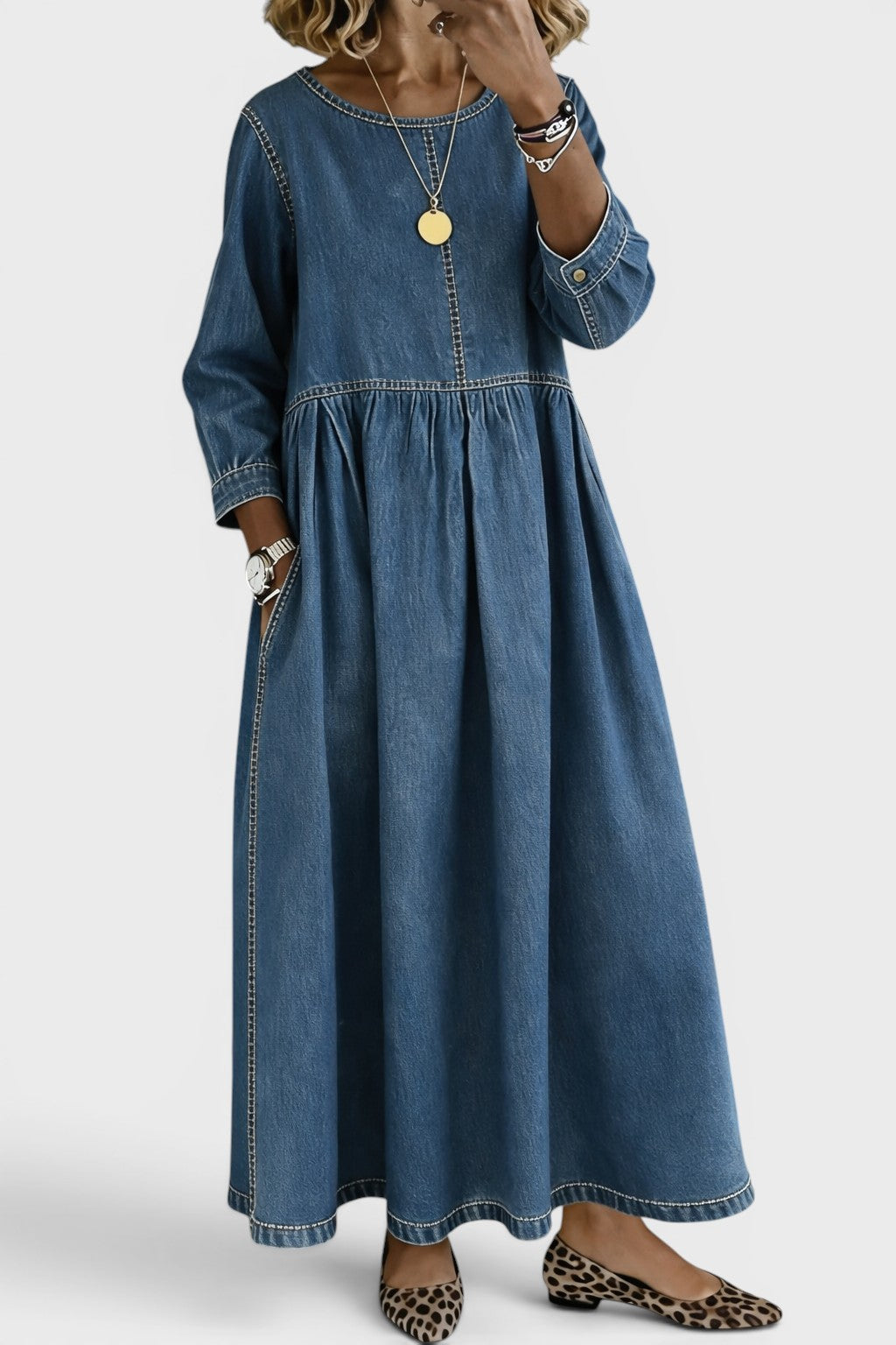 Clara | Robe en Denim avec Col Peter Pan