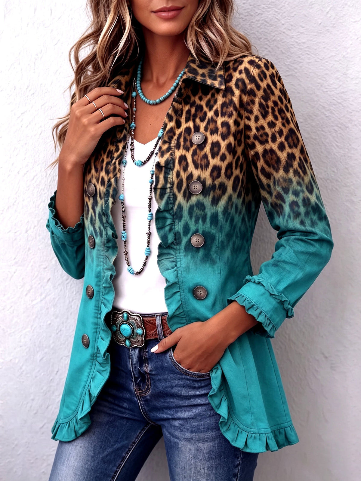 Justine | Blazer Léopard Dégradé Turquoise