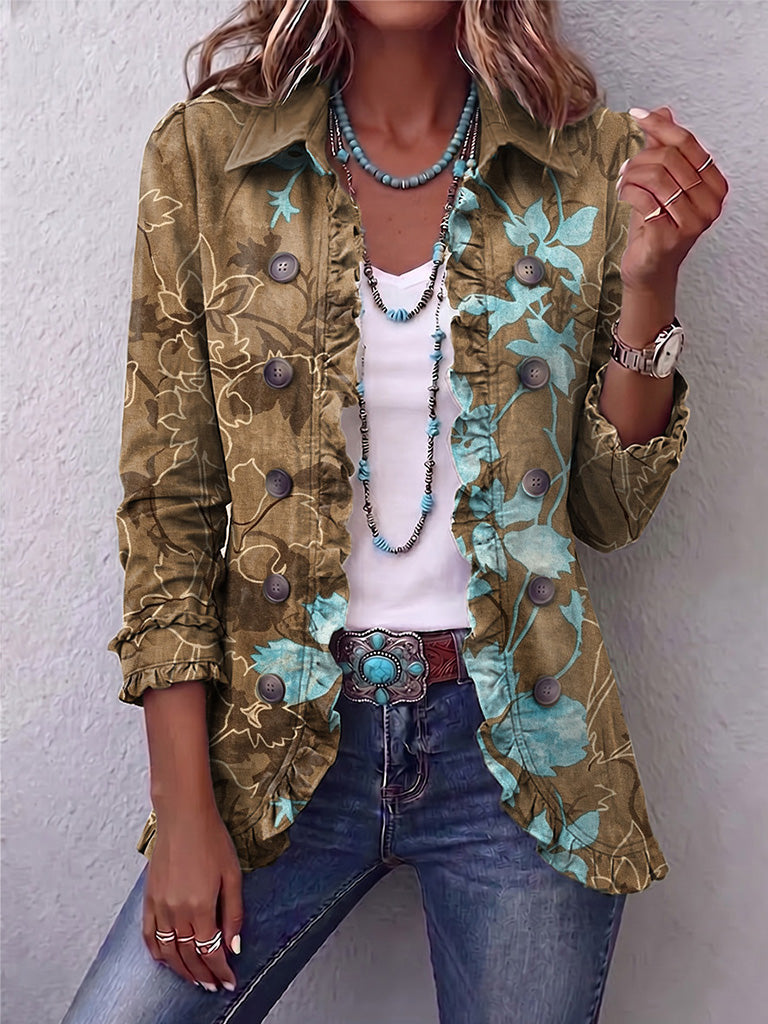 Béatrice | Veste Bohème Fleurie Vintage Dégradée à Volants