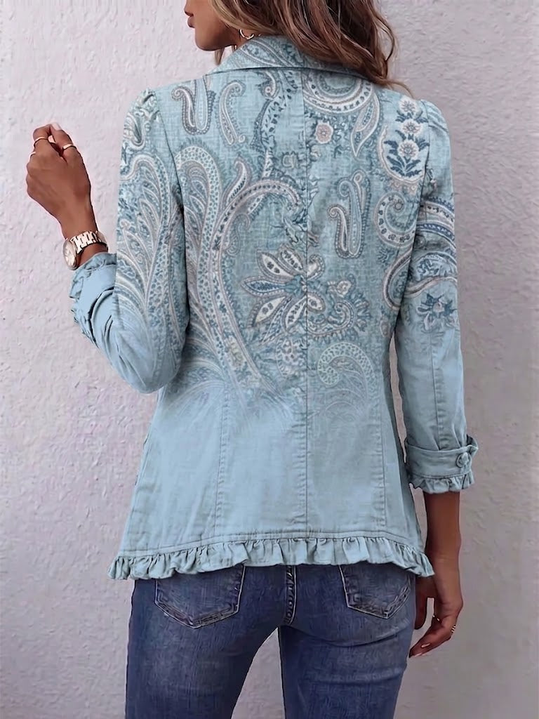Maëlys | Veste Paisley Vintage Bleu Ciel à Volants