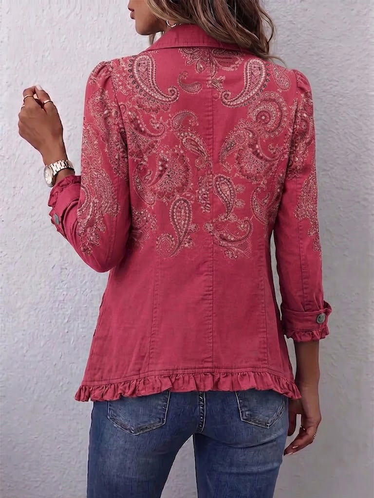 Irène | Veste Paisley Vintage Vieux Rose à Volants