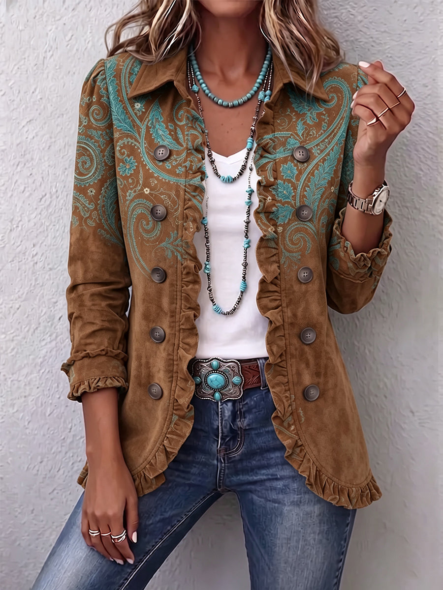 Sandrine | Veste Paisley Marron à Volants